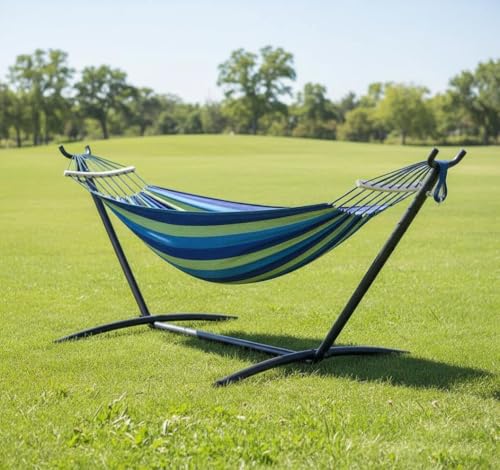 Garvee Hamaca con soporte, 200 x 150 cm, capacidad de 204 kg, hamaca doble de algodón, incluye bolsa de transporte, fácil montaje, hamacas para interiores y exteriores, patio, porche, jardín, patio