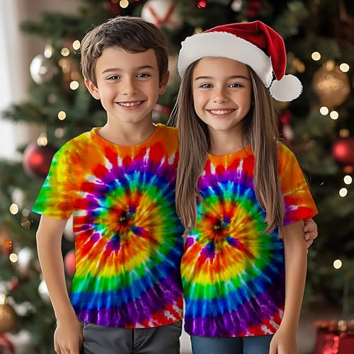 Image of Kids Tie Dye Shirt for Boys Girls Children Tie-Dye Hippes Tshirt Short Sleeve Tee Shirt for Todder