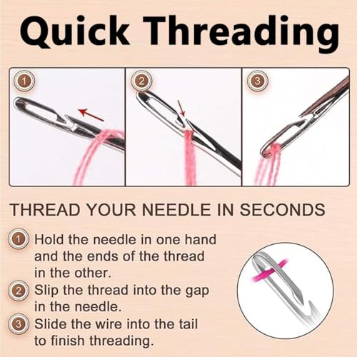 Image of KCALBKCOR 30pcs Self-Threading Quilting Needles with Wooden Case - Long Needles of Various Sizes for Easy Hand Sewing, Embroidery, and Quilting Durable Wooden Case for Easy Storage