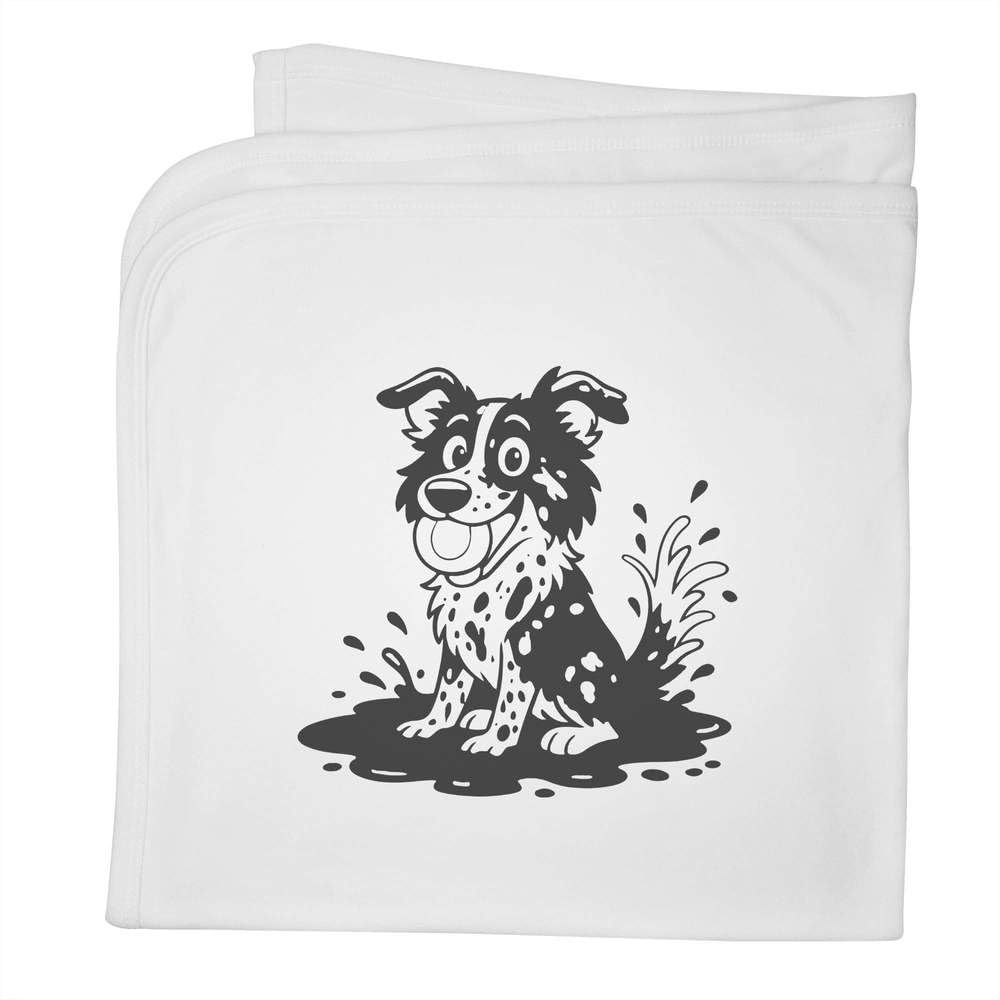 Azeeda 'Muddy Border Collie' Cotton Baby Blanket/Shawl (BY00050722)