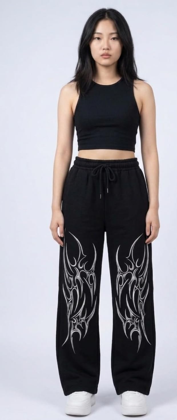 BARMANIC Graphic Printed Joggers for Women, Black, Cotton Blend, Streetwear Style, Drawstring Waist-picture-41