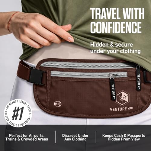 VENTURE 4TH Travel Money Belt, RFID Blocking Passport Holder - Brown - Image 4