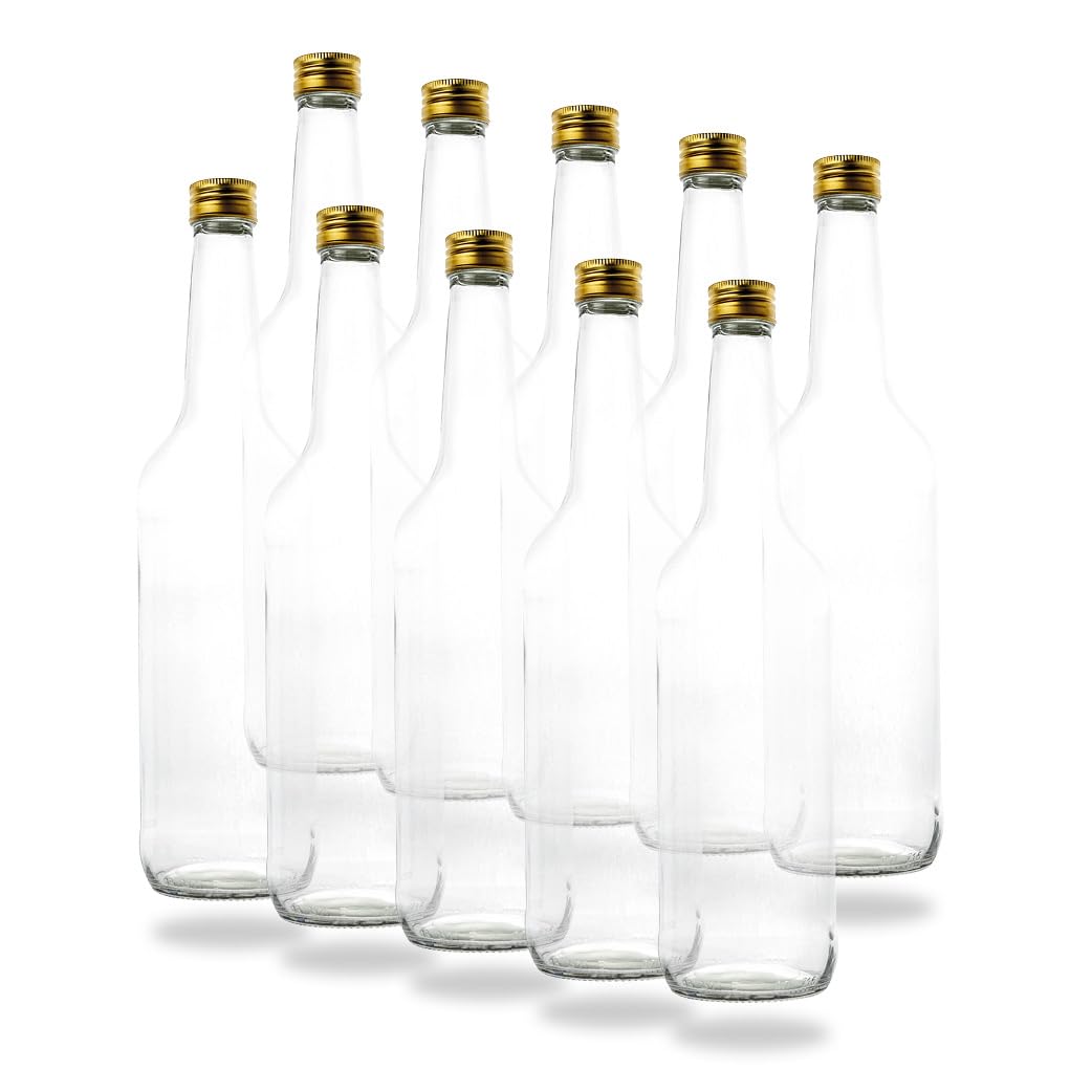 Lot De 10 Bouteilles En Verre 700ml Avec Bouchon Doré - Pour Spiritueux, Huile, Liqueur