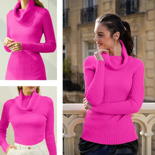 Image of v28 Women's Stretchable Cowl Neck Knit Long Sleeve Slim Fit Bodycon Sexy Sweater