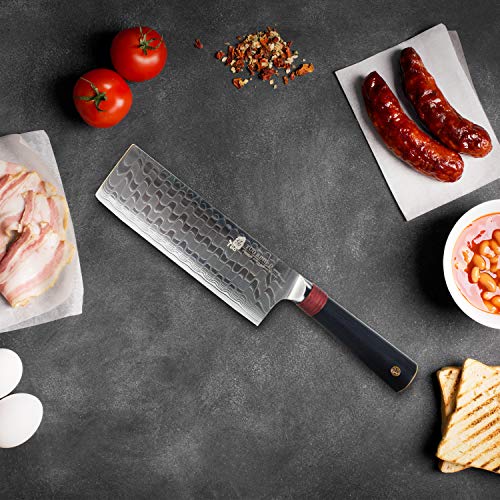 TUO Damascus Cutlery Nakiri Knife 6.5” - Vegetable Cleaver Kitchen Knives - Japanese AUS-10 High Carbon Stainless Steel Cutting Core Blade - Damascus Pattern - G10 Handle - Gift Box - Ring-D Series
