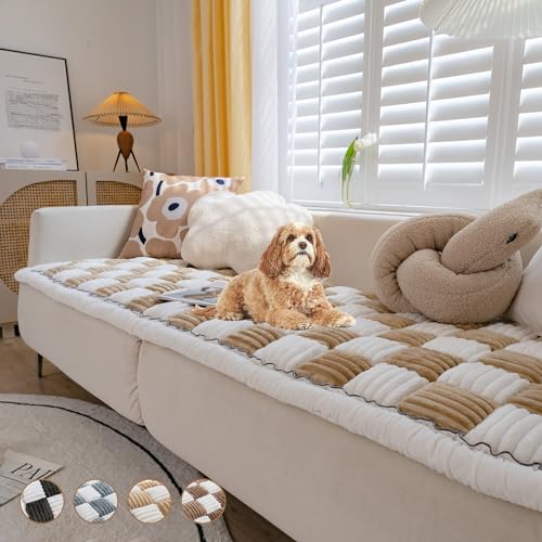 Funda de sofá gruesa a cuadros de 1, 2 y 3 plazas, franela universal súper suave, antideslizante, funda de sofá esquinera en forma de L, versátil para mascotas, cama para mascotas, almohadillas para