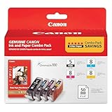 Canon PGI-5/CLI-8 Genuine Combo Pack with Photo Paper 50 Sheets, Compatible with MP500, MP510, MP520, MP530, MP600, MP610, MP800, MP800R, MP810, MP830, MP950, MP960, MP970, MX850, and MX700 Printers