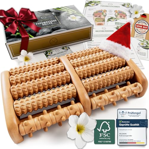 HELDSON® Fußmassageroller Holz - FSC®100% - Fußmassagegerät - Massage...