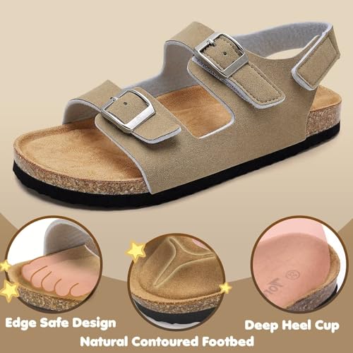 Image of Torotto Toddler Kids Sandals Boys Girls Cork Footbed Sandals with Adjustable Buckle Casual Slides Open Toes Flat
