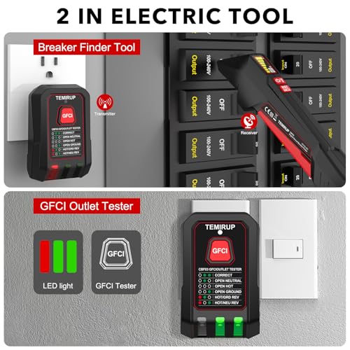 Image of Circuit Breaker Finder Tool Kit with GFCI Outlet Tester, 90-135V Electrical Circuit Tracer Tool with Color LCD, NCV Test & Flashlight, Includes Light Socket Adapter, 3-2 Prong Grounding & Clip Adapter