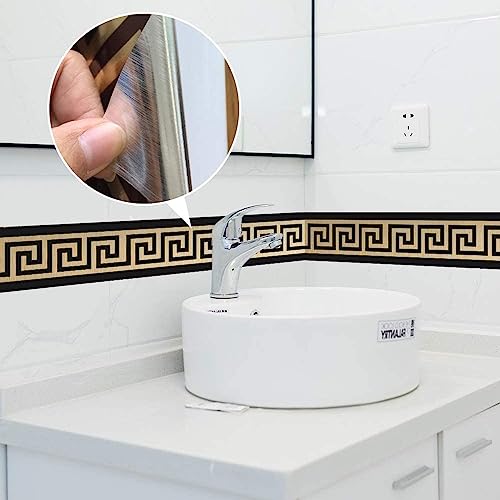 neukids Borda de papel de parede dourado Grécia geometria 200 x 10 cm 2, 2 rolos, cobre 10,76 pés qu