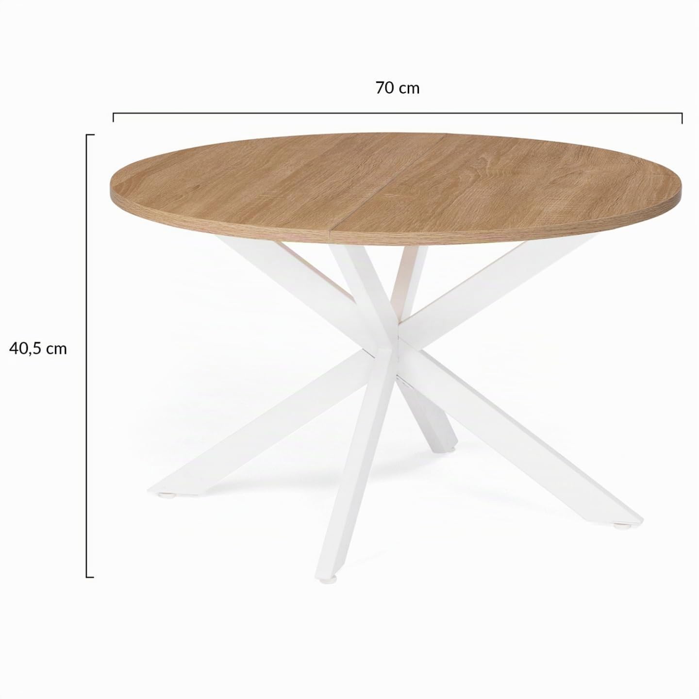 IDMarket - Mesa baja redonda Alix con patas de araña de 70 cm, madera y blanco