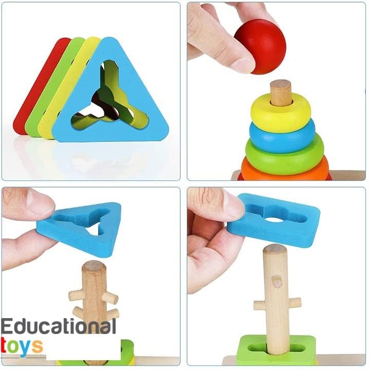 Image of Wooden Tumbling Tower Game Indoor Stacking Puzzle Blocks for Kids (3 Town Blocks)