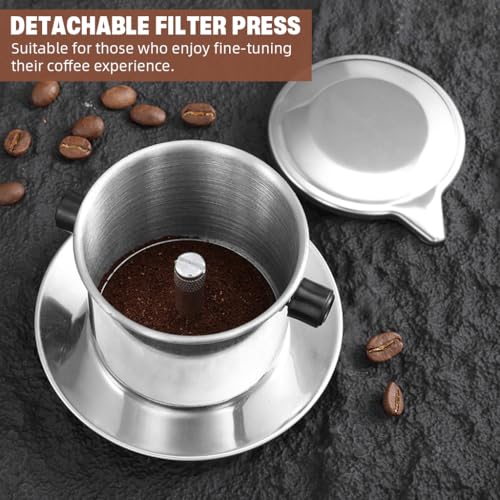 Image of Supvox Drip Coffee Pod, Stainless Steel Phin with Ears & Base, Classic Drip Coffee Pot for Vietnamese Iced Coffee, Detachable Filter Press, Travel Drip Coffee Maker Pot