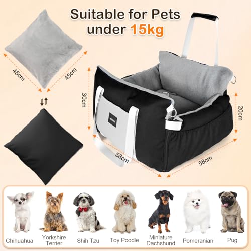 SIVEIS 3-in-1 Hundesitz fürs Auto & Reisebett für kleine Hunde – Tragbarer Autositz mit erweiterbarer Liegefläche, gepolstertem Kissen, für Vorder- oder Rücksitz, innen & außen