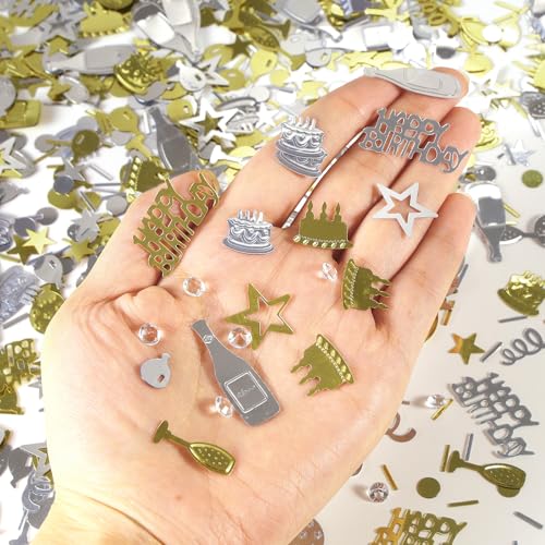 Image of Light Gold and Silver Happy Birthday Confetti, 3000 Pcs Birthday Cake Table Metallic Foil Confetti Party Table Decor for Party, Baby Shower, DIY Arts and Crafting