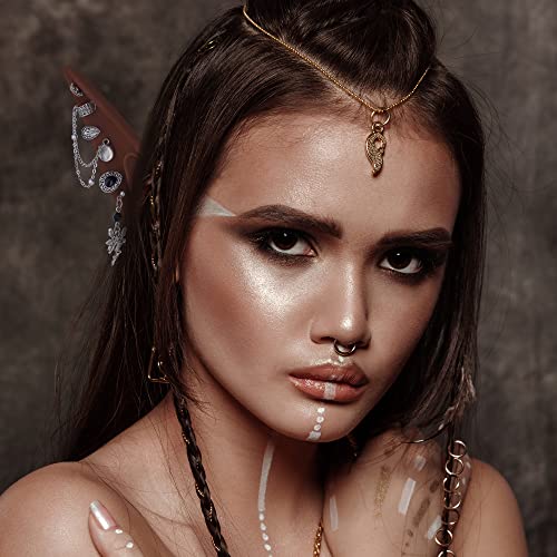 Renaissance Brown Elf Cosplay Ears with Piercings - Soft Brown Elf Ears and Silver Dangle Vintage Ear Cuffs for Women Christmas Halloween Renaissance Cosplay Costume Accessories2