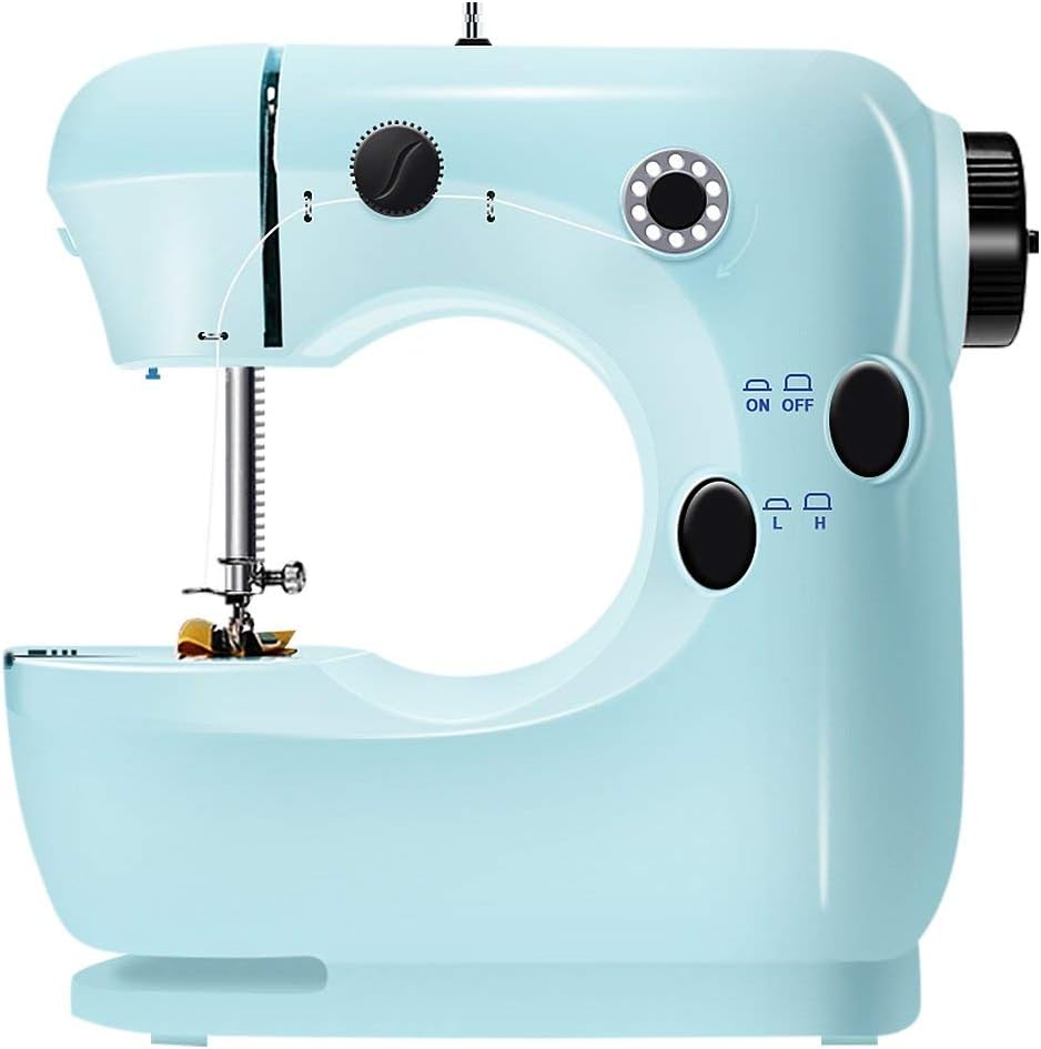 Mini Sewing Machine for Thick & Multiple Layers Fabrics, 2 Speed Embroidery Stitching Heavy Duty Quilting Machine Easy to Use with Extension Table, Foot Pedal Operation - Blue