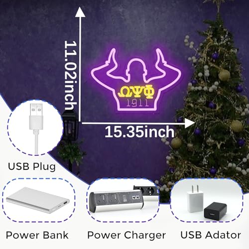 Image of ΩΨΦ Neon Signs Omga Fraternity Neon Psi Phi Lights for Wall Decor,1911 Psi Phi Purple Sorority LED Sign for Birthday Gfits, Party Decor, USB Power Sorority Signs Gifts