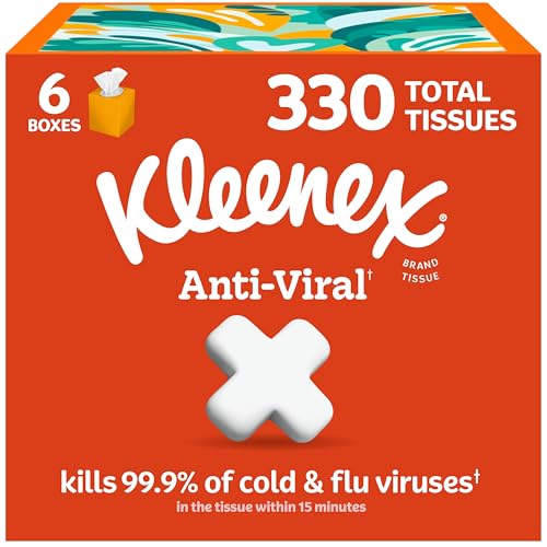Kleenex Anti-Viral Facial Tissues 6 Cube Boxes 55 Tissues per Box 3-Ply (330 Total) Packaging May Vary