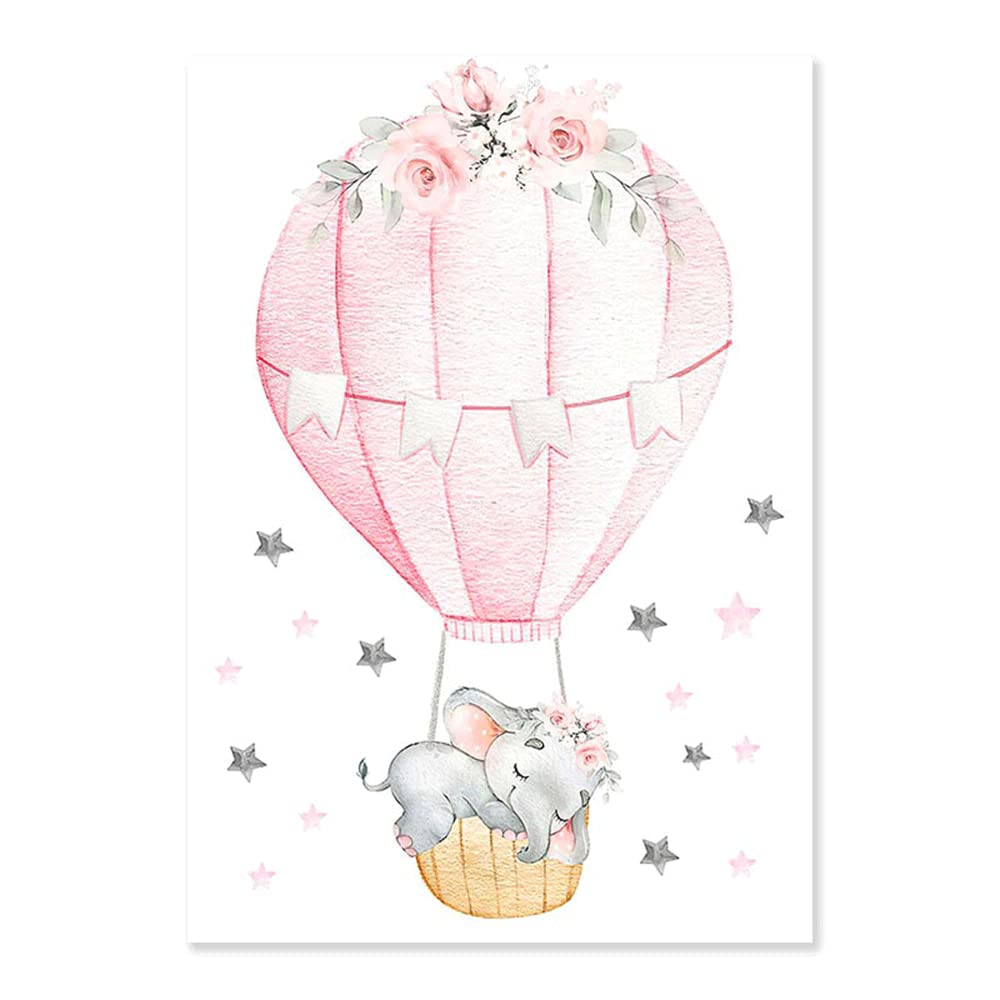 Youihom 3 Cuadro Personalizado con Nombre del Bebe 30 x 40 cm Rose Poster Rosa Laminas Infantiles para Habitacion Lienzo Elefante Luna Globo Estrella Nubes Globo Decoracion Dormitorio Niña sin Marco