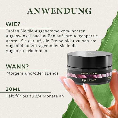 Satin Naturel Augencreme 30ml – Mit Bio Aloe Vera, Hyaluron & Arganöl – Augenringe Entfernen, Anti-Falten Augenpflege für Männer & Frauen – 100% Vegan Naturkosmetik