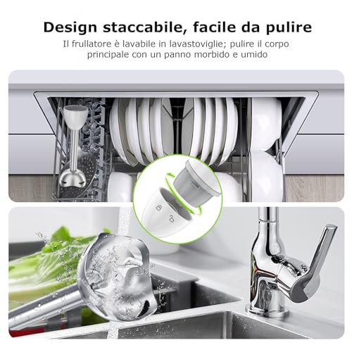 Bonsenkitchen Frullatore a Immersione 2 in 1, Minipimer in acciaio inossidabile da 1000 W, 2 Velocità, con Misurino da 700 ml con Coperchio, per Pappe, Zuppe, Frullati, Puree - Immagine 5