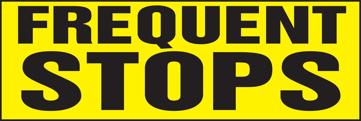 Accuform LVHR501XVE Adhesive Dura-Vinyl Truck and Trailer Label, Legend "Frequent Stops", 8" Length x 24" Width x 0.006" Thickness, Black on Yellow
