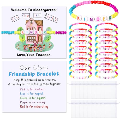 XunYee 18 Sets Back to School Gifts for Student Include Our Class Is a Family Greeting Card and First Day of School Bracelet with Bags Letter Bracelet for 1st Day of Classroom (Kindergarten)