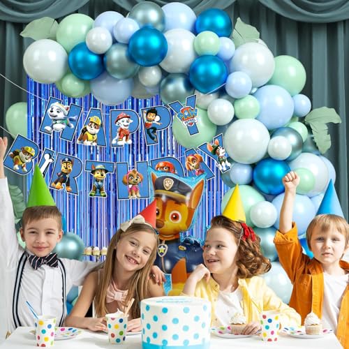 Image of Rozi Decoration Dog Birthday Balloons Decorations Set of 55 Pcs Happy Birthday Decorations For Boys, Paw Patrol Theme Birthday Backdrop Decorations Combo Kit