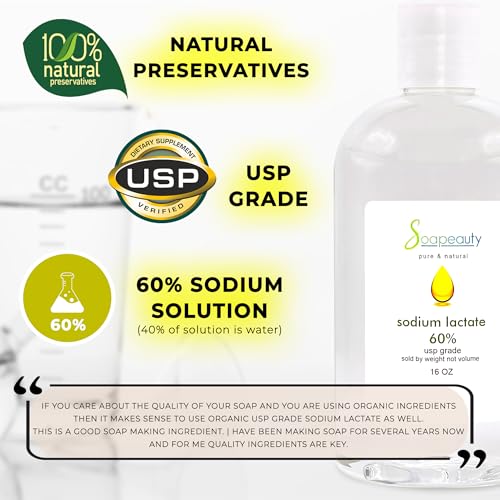 Image of SODIUM LACTATE for Soap Making & Lotions | 60% USP Pure Natural Preservative | Harder Bar of Soap, Bigger Yield, Faster Cure Time, Provides Moisture | 32 oz