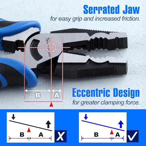 SPEEDWOX 8-Inch Multifunctional Tool Pliers Multipurpose Linesman Pliers with Wire Cutter and Crimper Serrated Jaws Screw Extractor Screw Removal Tool - Image 3