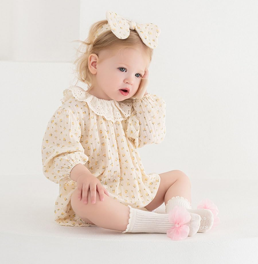 4Packs Baby Girls Socks Bow Non-Slip Grips for Babies Toddler Princess Middle Ankle Socks for Girls4