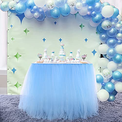 Tulle Table Skirt, Tutu Pink Table Skirting Cover for Party, Baby Shower, Wedding, Birthday, Home Decoration, Party Supplies (Light Blue, 1-2.5Yard)