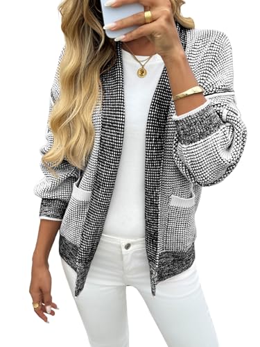 Saodimallsu Womens Open Front Cardigans Long Sleeve Waffle Knit Shawl Collared Fall Trendy Sweater Coats with Pockets