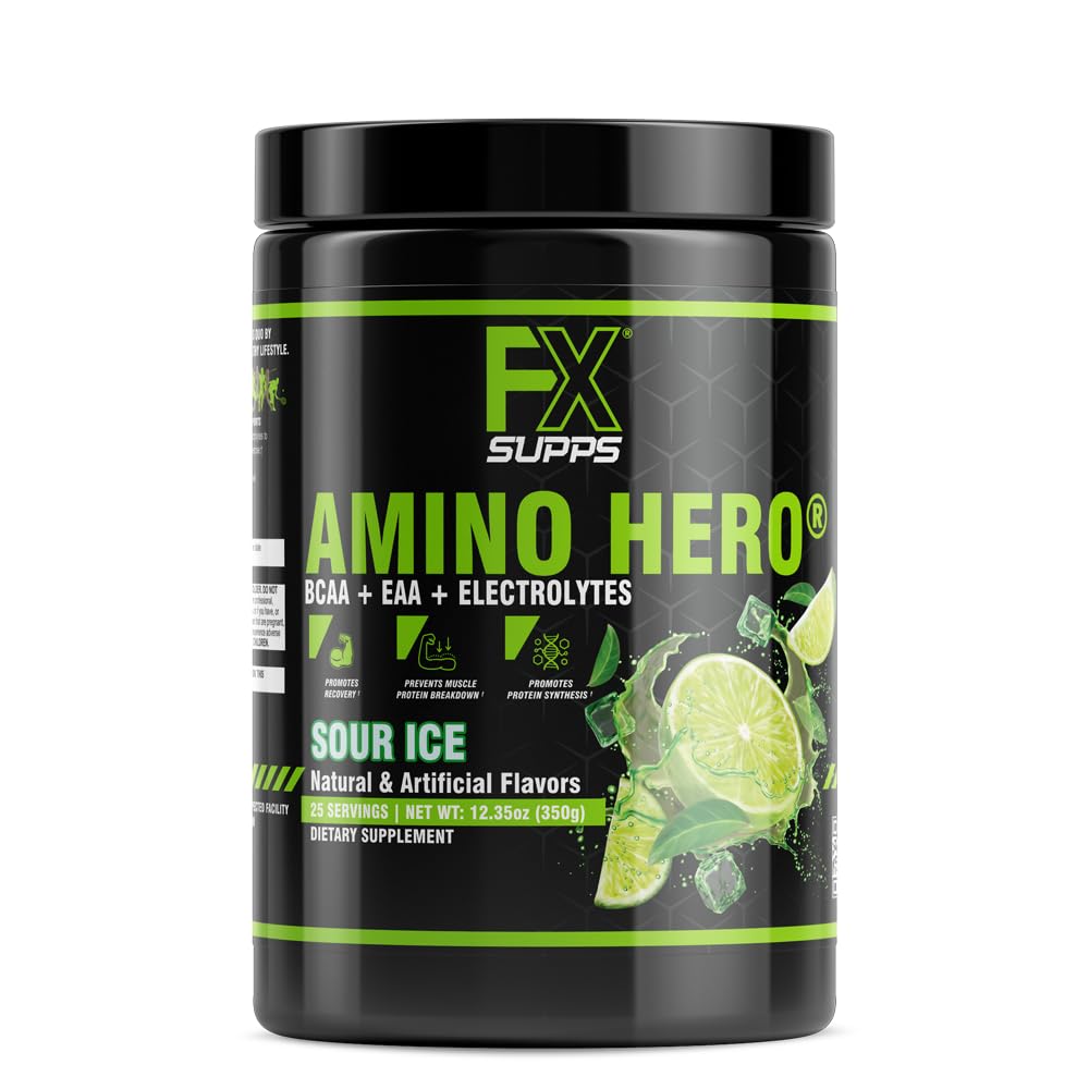 FXSUPPS Amino Hero Sour Ice Flavor (25 Servings) | Post-Workout Recovery Drink for Men and Women | Energy Powder Mix with BCAA, EAA, and Electrolytes | Promotes Endurance and Healthy Muscles - 1 Pack