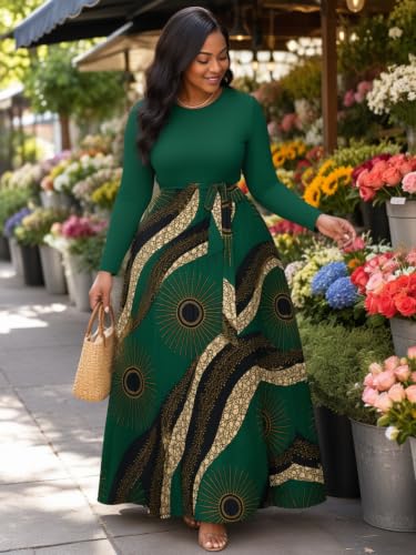 Image of Plus Size Maxi Dress for Women V Neck 3 /4 Sleeve Wrap Dress