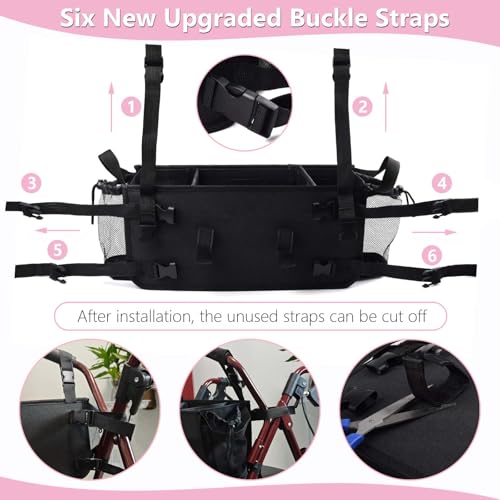 Image of Upgraded Rollator Basket Foldable Rollator Walker Storage Bag with Cup Holder for Seniors with Big Capacity,Never Tipping Over and Easy to Use,Best Present for Family