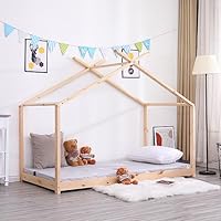 Kingwudo® White and Natural Pine Wood Bed Frame Scandinavian House Style for Girls or Boys Standard Single Bed Frame for Bedroom Furniture, Mattress (WITHOUT) 90x190 cm (Natural)