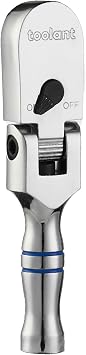 toolant Stubby 3/8" Drive Flex Head Ratchet, 90 Tooth Compact Flex Head Socket Ratchet Wrench, 4.7 Inch Length