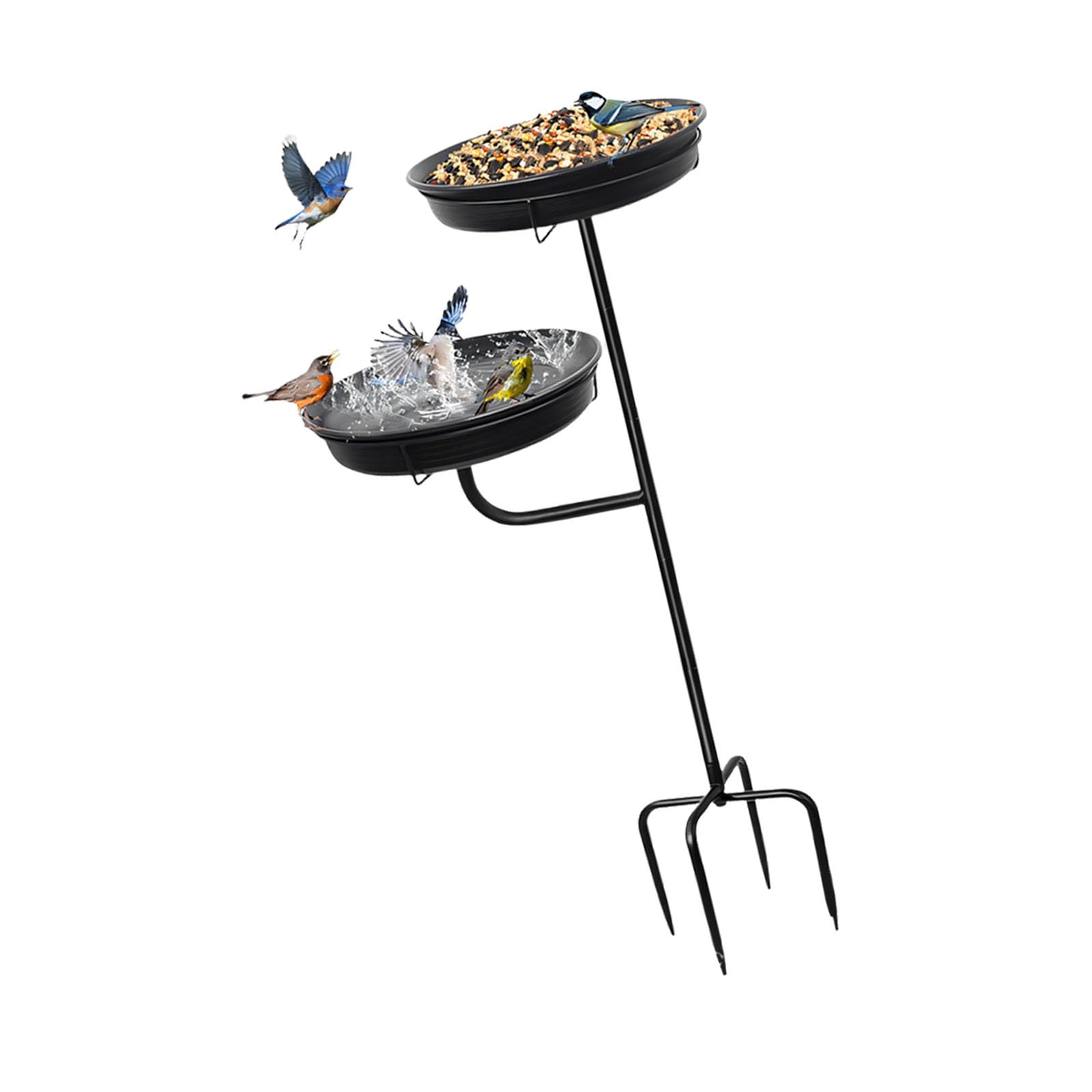 Mangeoire à oiseaux et fontaine solaire à base stable pour animer le jardin