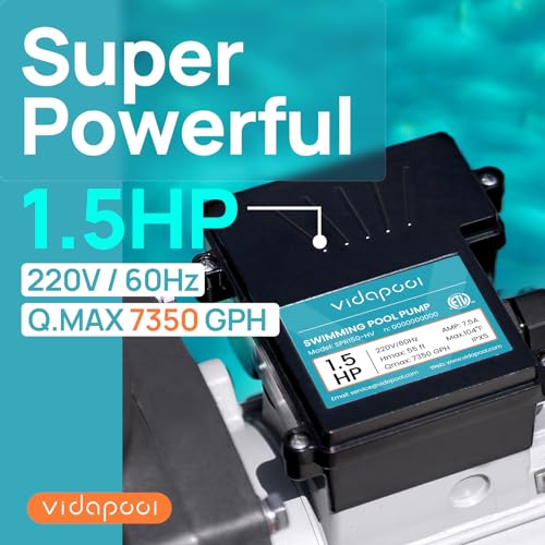 Image of 1.5HP In /Above Ground Pool Pump, 7350GPH Single Speed High Flow 220V Powerful Self Primming Swimming Pool Pumps with Filter