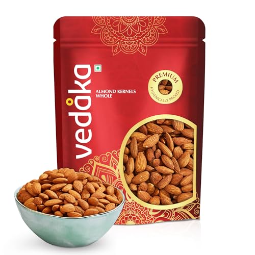 Image of Amazon Brand - Vedaka Whole Almonds | 1 Kg | Dried California Almonds, Grade Non-Pareil | Purely Natural Badam | Crunchy & Nutty | No Added Flavors or Preservatives