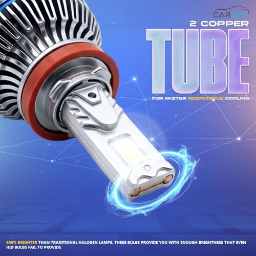 Image of Carzex Smart AI H8 /H11 /H16 LED Fog Light Bulbs for Cars, 250W (125 Watts x 2), 18,000 Lumens Super Bright Conversion Kit for Cars, 6500K Cool White, AI App Controlled | Set of 2 | 1 Year Warranty