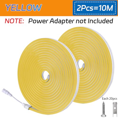 Image of Neon Light Strip /32.8FT /10M Flexible and Waterproof LED Rope Light with Mounting Clips for Indoor & Outdoor Use, [Power Adapter Not Included] Yellow