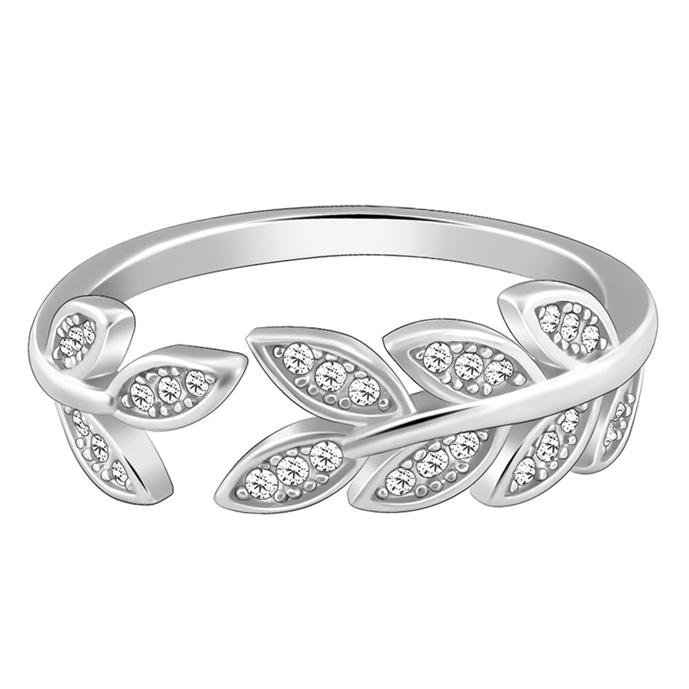 925 Silver Anushka Sharma Zircon Leaf Ring, Adjustable | Gifts for Girlfriend, Gifts for Women and Girls | With Certificate of Authenticity and 925 Stamp | 6 Month Warranty*