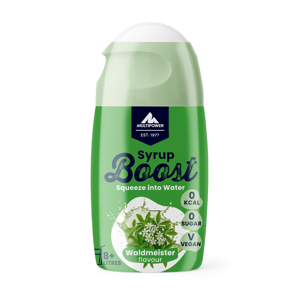 Multipower Syrup Boost, Waldmeister, 1 x 65 ml, für bis zu 8 L Fertiggetränk, zuckerfrei, vegan, kalorienarm