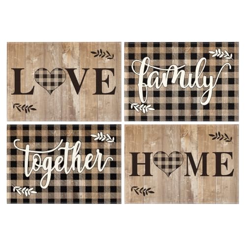 Artoid Mode Wood Love Family Home Together Buffalo Plaid Placemats