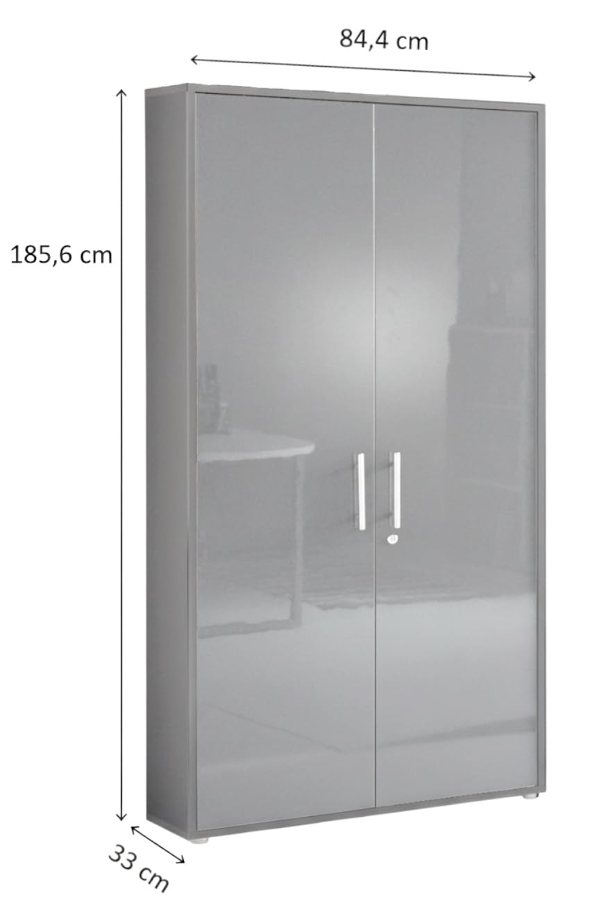 Aktenschrank Tabor hoch Büroschrank mit 2 Türen 84,4 cm breit abschließbar (weiß/weiß matt)