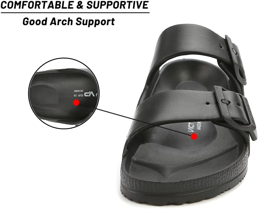 VICT POPU Womens Sandals Adjustable Double Buckle Strap Waterproof EVA Flat Slides - Image 2